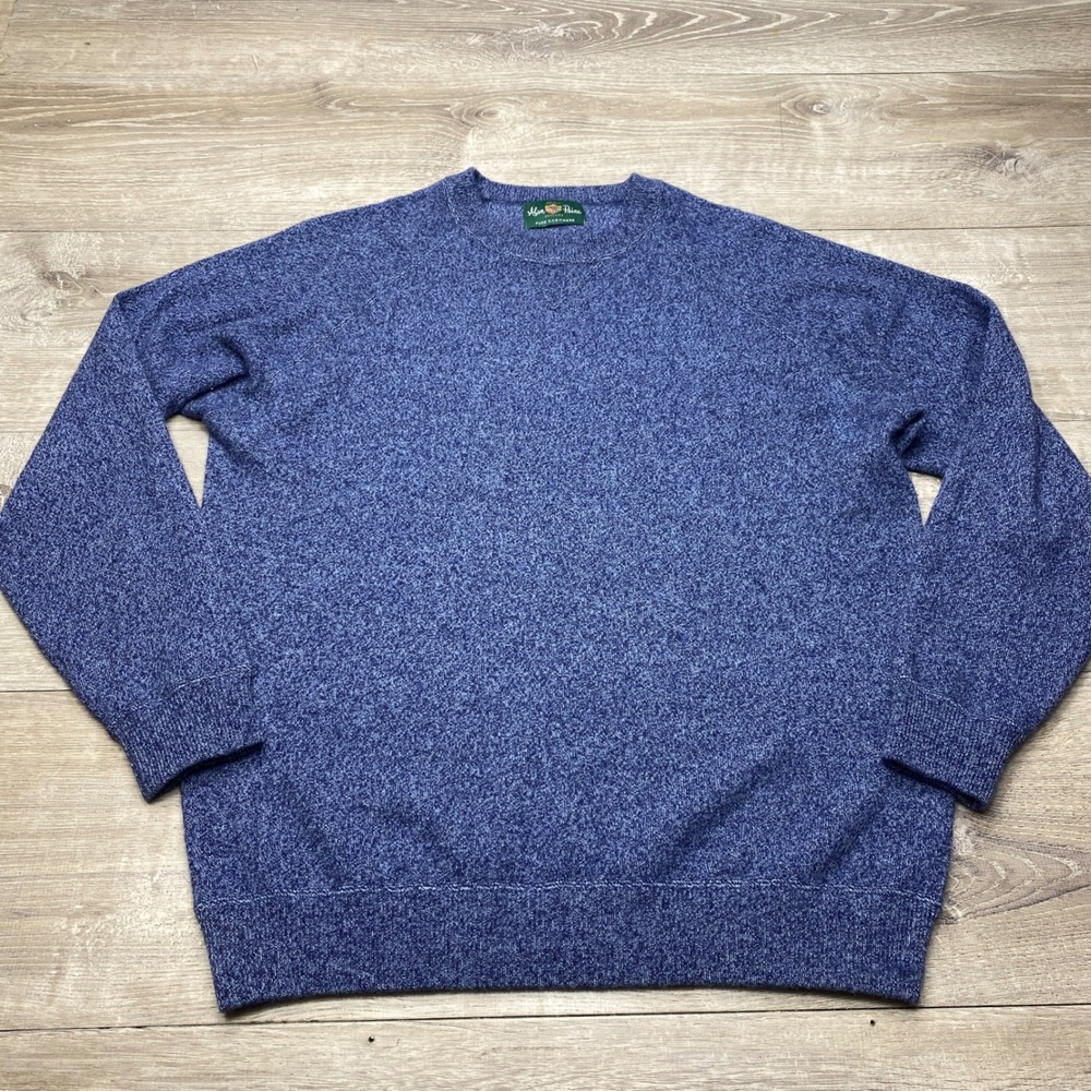 Alan Paine Sweater Mens UK42 Blue Pure Cashmere Crewneck Raglan England